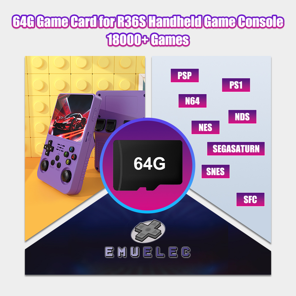 Retro Handheld Game Console R36S - Kartu TF Game 64G untuk Konsol